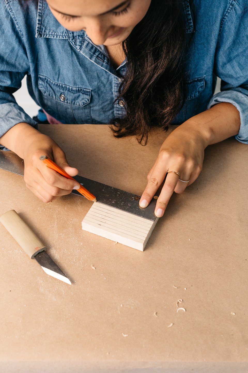 Person mapping out Bass soap dish blank