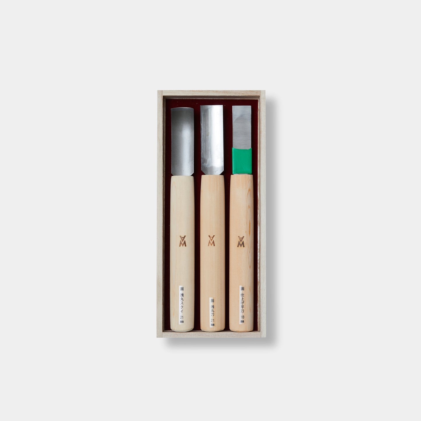 Japanese 3 Piece Large Bowl Tool Set. Includes a Straight Chisel 18mm, Straight Gouge, 21mm, and a Bowl Gouge 21mm