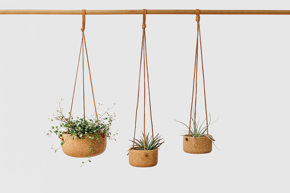 small hanging plant Natural Cork & Leather Hanging Planters