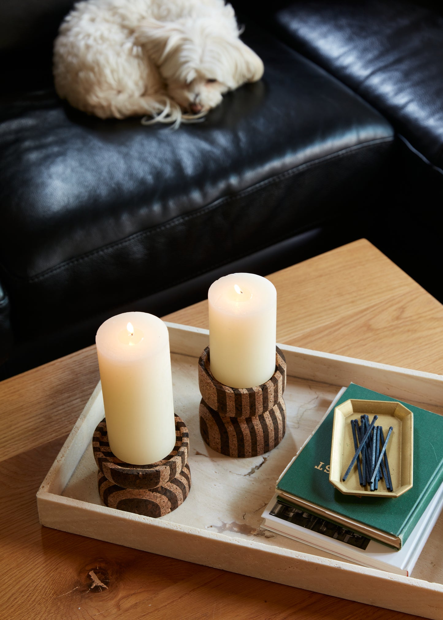 Anni Medium Striped Cork Candle Holder