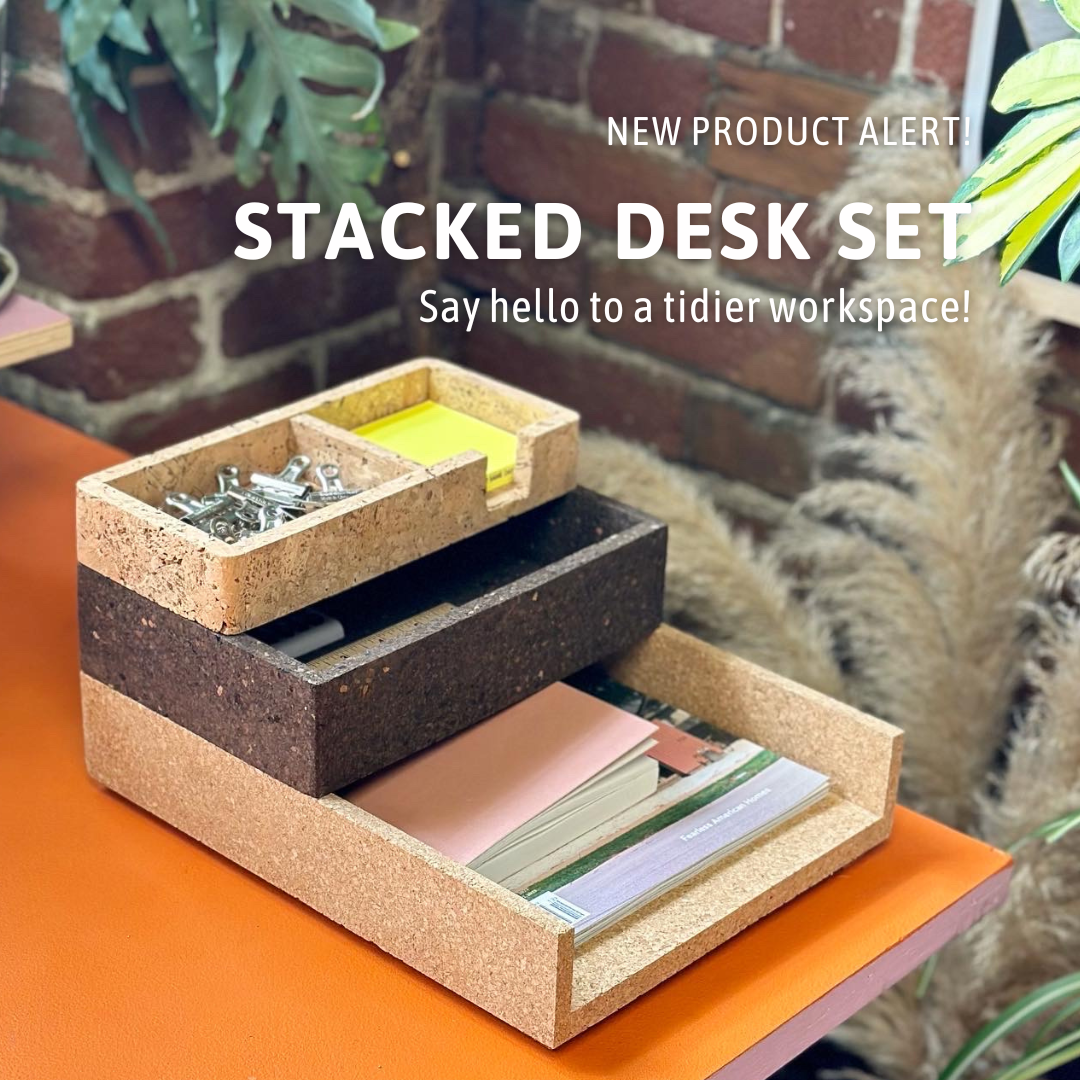 Meet our New Cork Product: the Stacked Desk Set!
