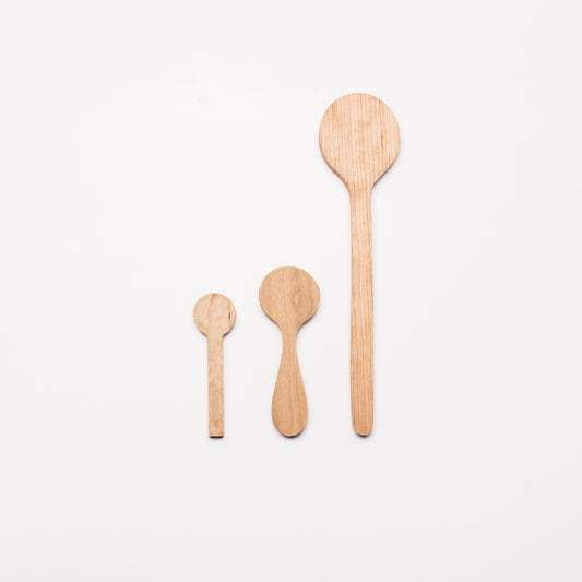 Regular, coffee, and cooking spoons in Cherry wood. By Melanie Abrantes Designs.