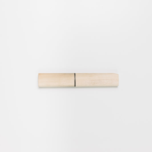 Japanese carving knife, right or left handed available. Wood handle and wood cover, shown closed. Curated be Melanie Abrantes Designs.