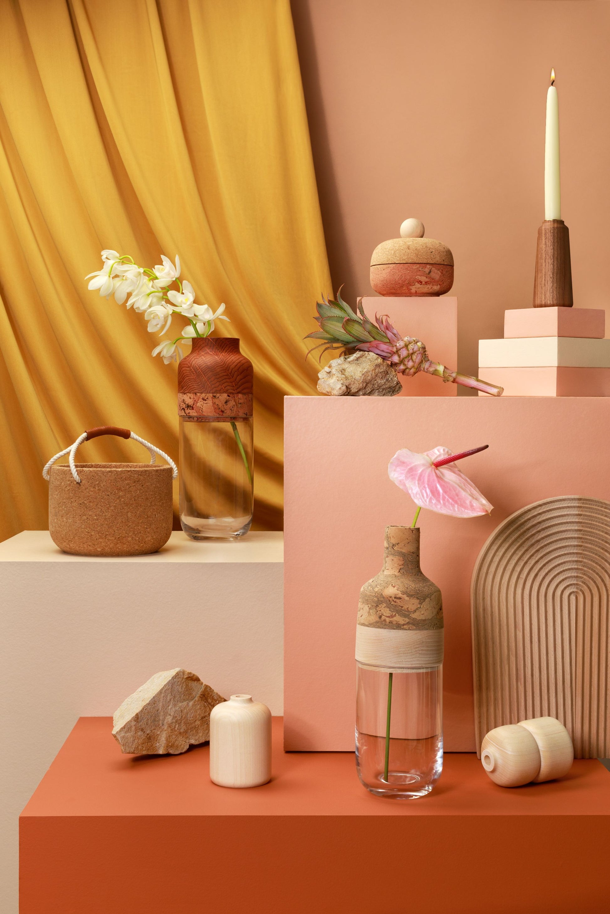 Custom Medium Wood Cork and Glass Marais Vases + Bolo Canister | Melanie Abrantes Designs