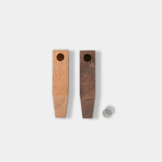 Pipe carving blank in Cherry (Left) and Walnut (Right). Filters included.