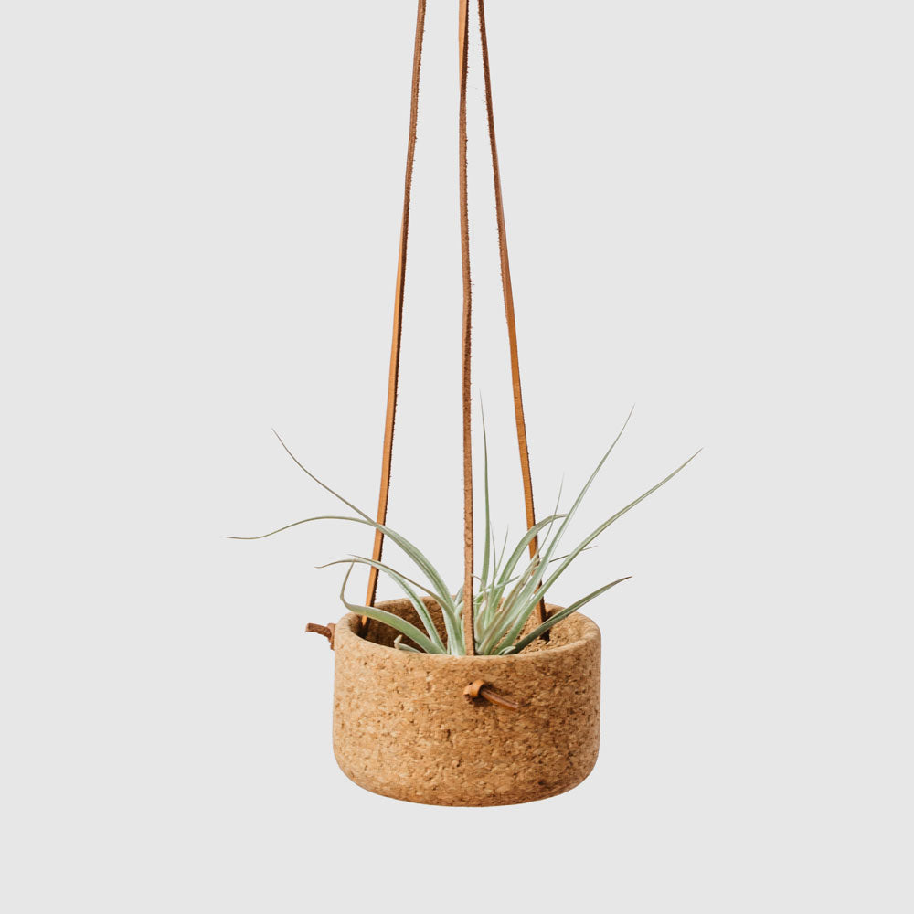 natural hanging planter Natural Cork & Leather Hanging Planters