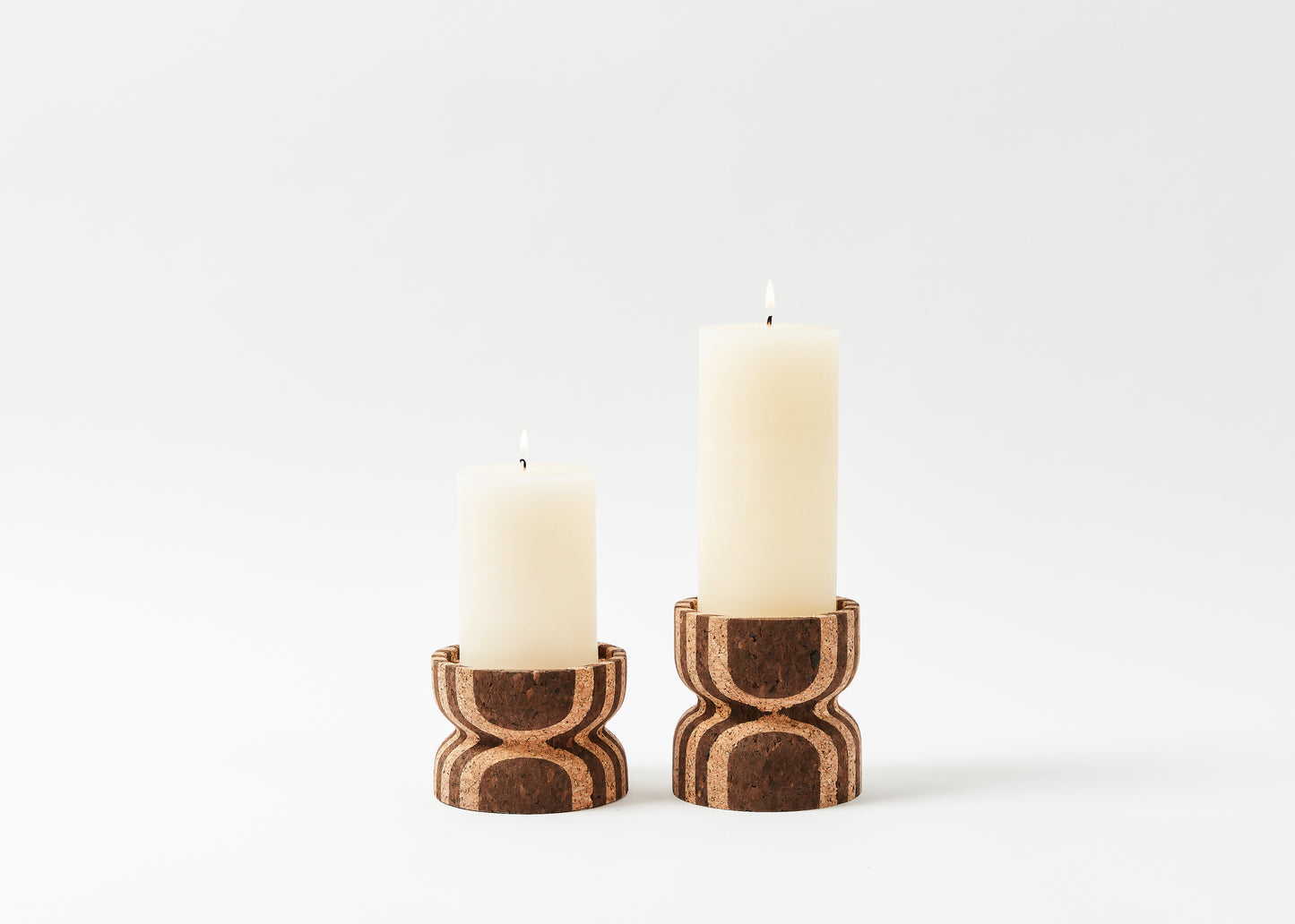 Anni Short Striped Cork Candle Holder shown layered with the medium candle holder.