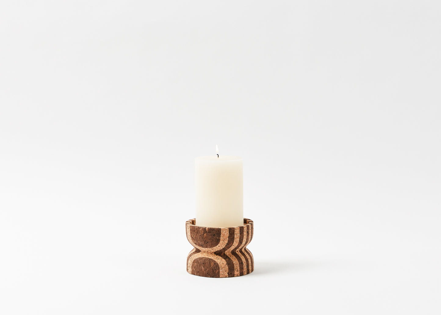 Anni Short Striped Cork Candle Holder