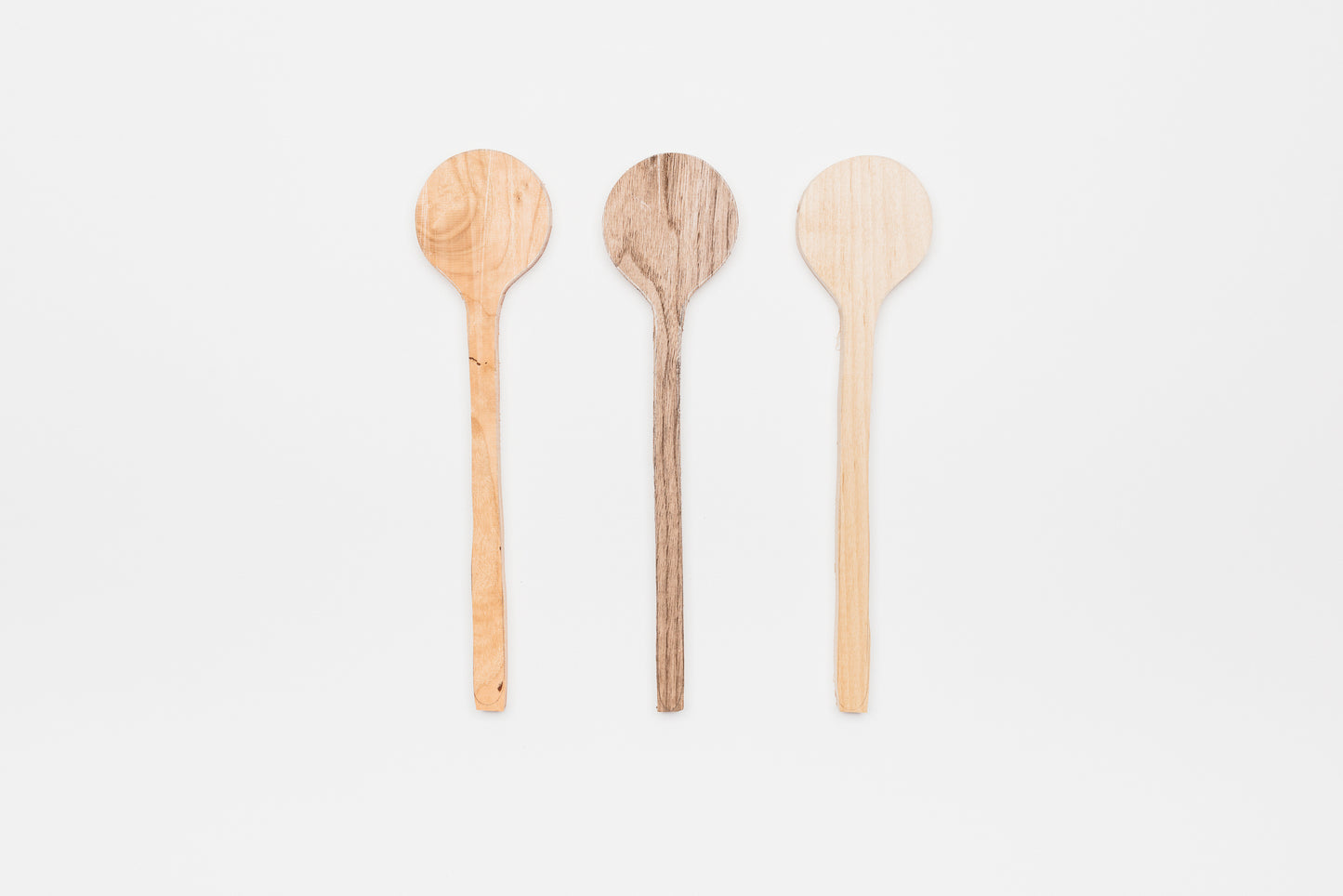 Large cooking spoon blanks. From left to right is Cherry, Walnut, and Alder | Melanie Abrantes Designs