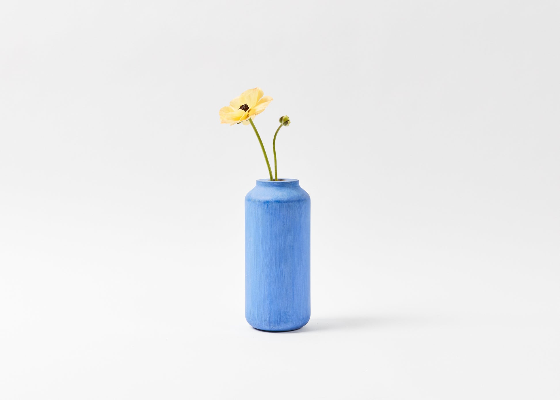 Tall & Wide Vase, hand painted cobalt blue. Yellow flower in the vase. Josef collection by Melanie Abrantes Designs