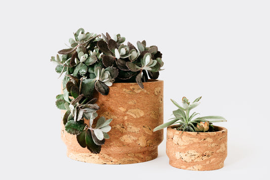 Modern Pink Marbled Cork Planter in Large (left) and Small (right) | Melanie Abrantes Designs