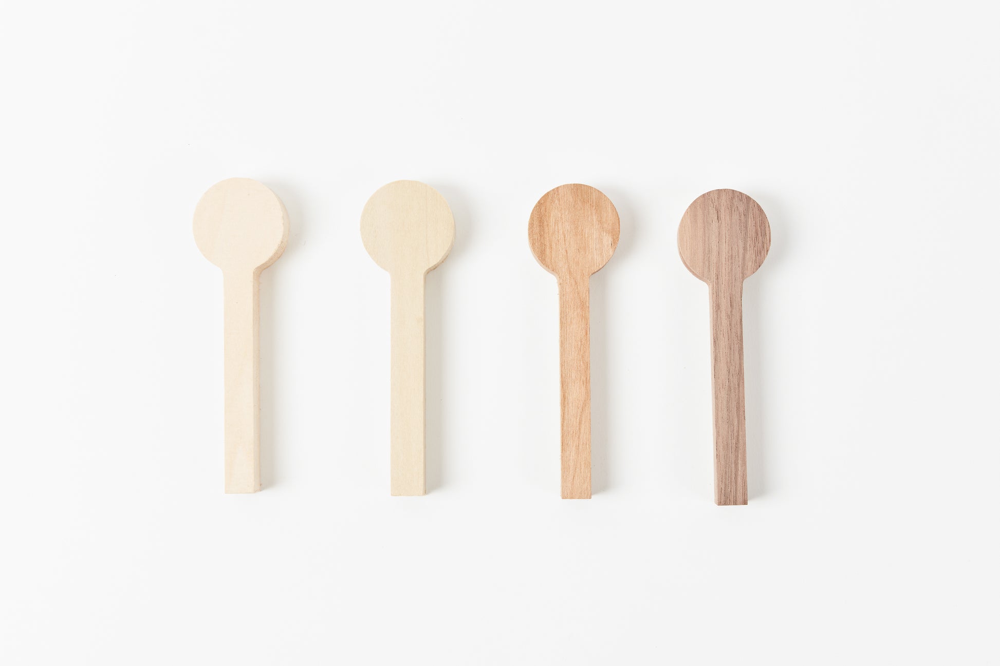 Wood Spoon Carving Blank. Left to Right: Bass, Poplar, Cherry, Walnut | Melanie Abrantes Designs