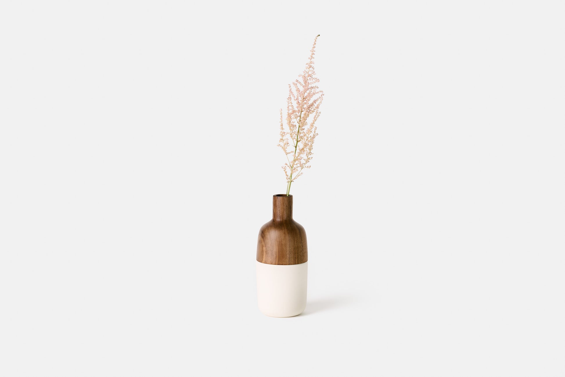 Walnut and white ceramic marais vase by Melanie Abrantes Designs.