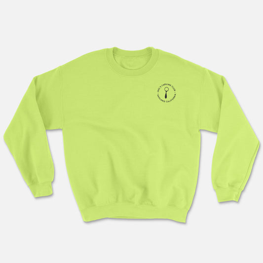 Neon Yellow Mel's Carving Club Sweatshirt with Logo on Chest | Melanie Abrantes Designs