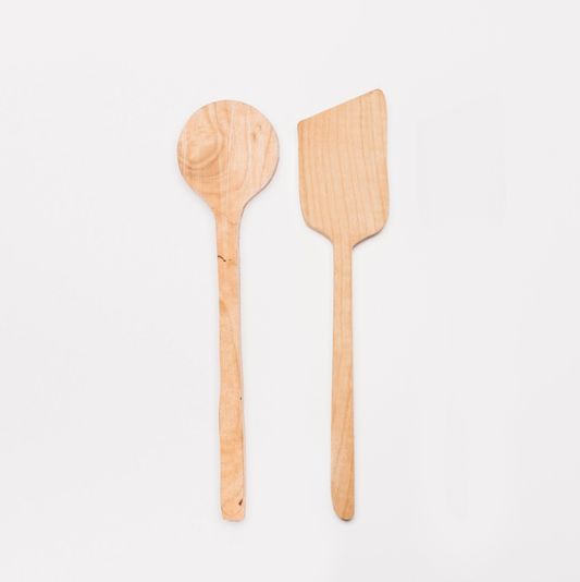 Cooking utensils set in cherry wood. These blanks include one cooking spoon and one spatula for carving.