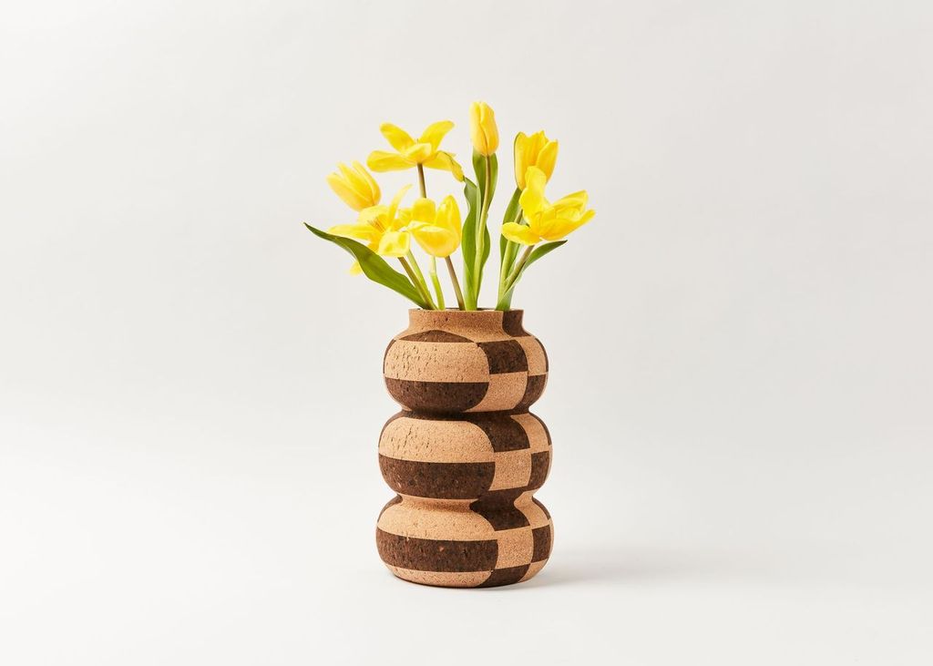 Large checkered cork vase, perfect for a bouquet of flowers. Handmade using both dark and light cork, giving the checkered appearance. Designed and hand made by Melanie Abrantes Designs